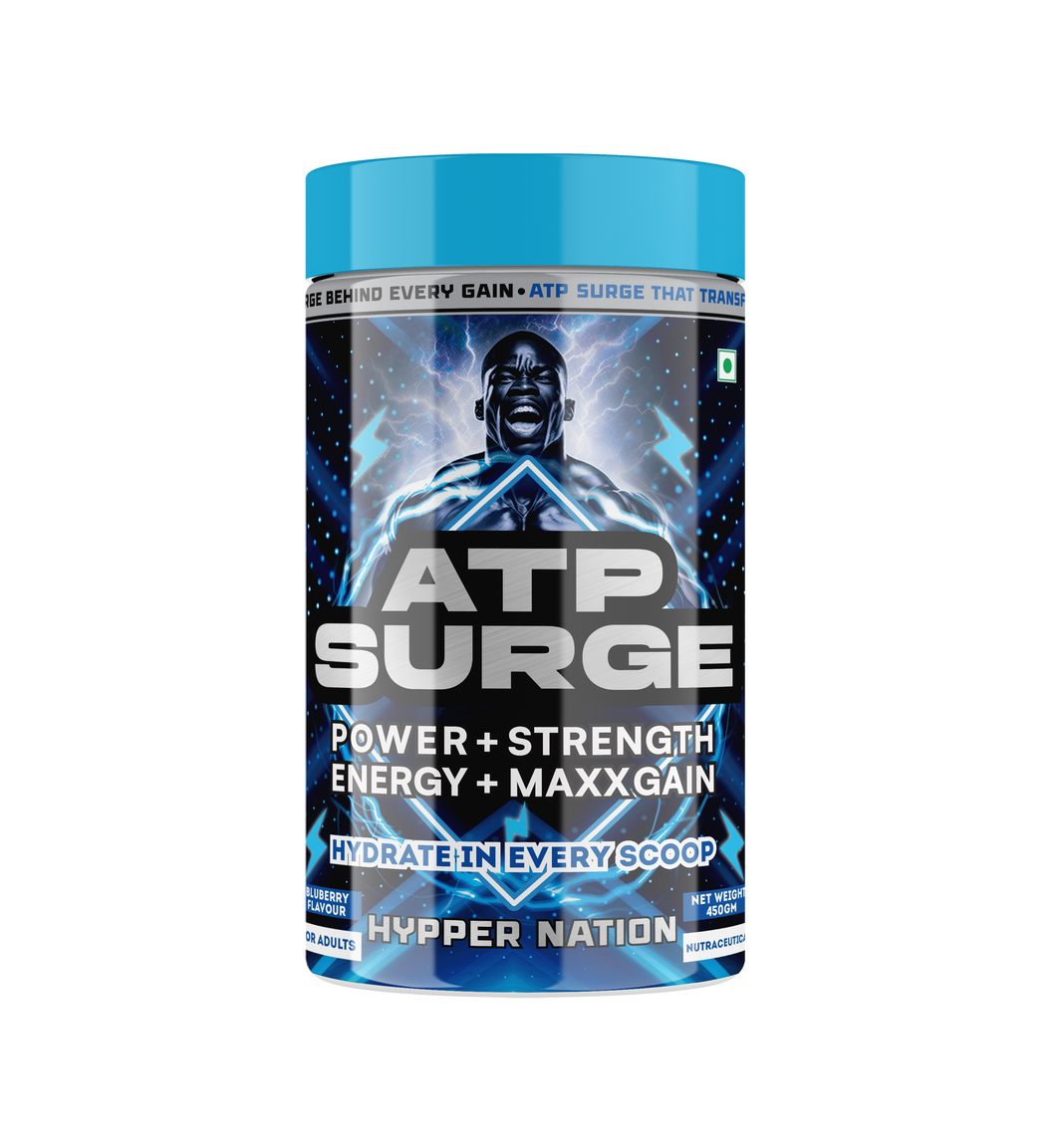ATP SURGE : BLEND OF CREATINE, BETAINE, TAURINE - 450 GRAM (30 SERVINGS) BLUEBERRY