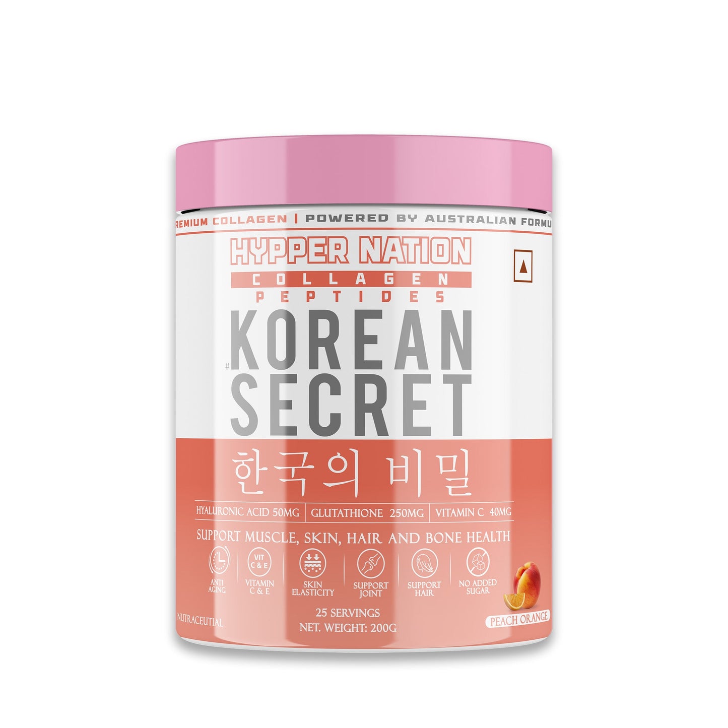 Korean Secret - Premium Collagen - 200 Grams (25 Servings) Peach Orange