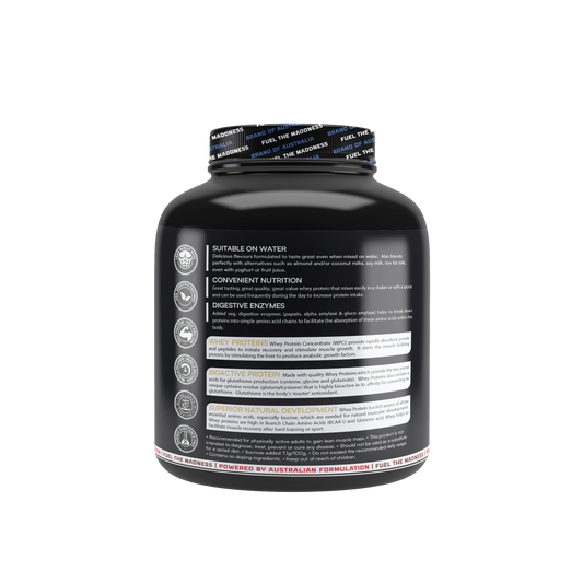 MAD MUSSLLE ADVANCED WHEY – 2KG (53 SERVINGS) 24G PROTEIN, 3G CREATINE 200MG, ASHWAGANDHA, 800mg TRIBULUS (VANILLA)