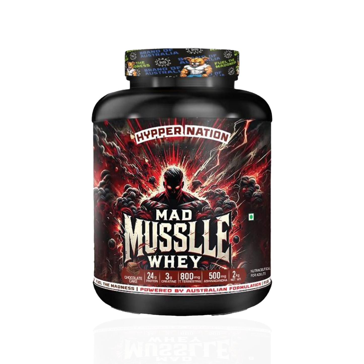 Mad Musslle Advanced Muscle Builder – 2KG (53 Servings) | 24g Protein, 3g Creatine, 500mg Ashwagandha, 800mg Tribulus | Chocolate