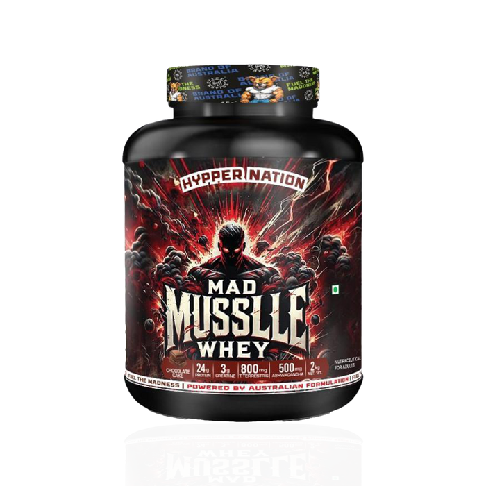 MAD MUSSLLE ADVANCED WHEY β 2KG (53 SERVINGS) 24G PROTEIN, 3G CREATINEM 200MG, ASHWAGANDHA, 800mg TRIBULUS (CHOCOLATE)