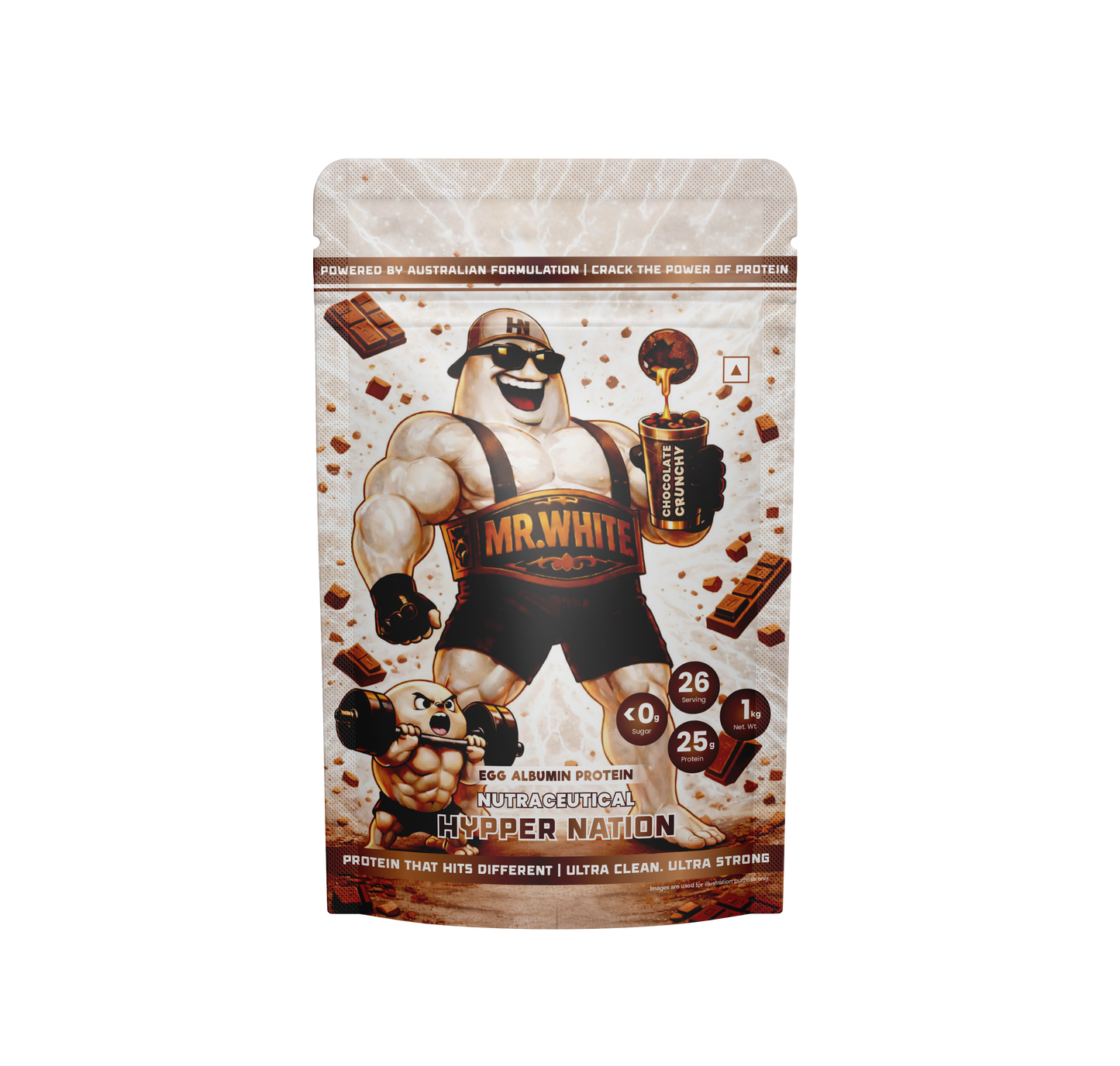 Mr. White Egg Albumin Protein 1kg (26 Servings) – 25g Protein, No Added Sugar, Gluten Free | Chocolate Crunchy