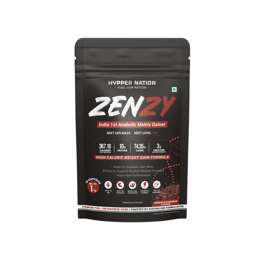 Hypper Nation ZENZY Anabolic Matrix Mass Gainer 3kg – Chocolate Crunch | 10g Protein | 74.35g Carbs | 3g Creatine | High-Calorie Weight Gainer