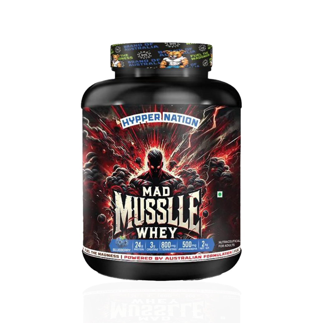 MAD MUSSLLE ADVANCED WHEY – 2KG (53 SERVINGS) 24G PROTEIN, 3G CREATINEM 200MG, ASHWAGANDHA, 800mg TRIBULUS (BLUEBERRY))