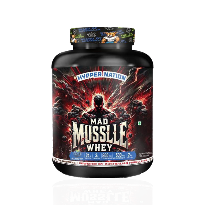 MAD MUSSLLE ADVANCED WHEY β 2KG (53 SERVINGS) 24G PROTEIN, 3G CREATINEM 200MG, ASHWAGANDHA, 800mg TRIBULUS (BLUEBERRY))