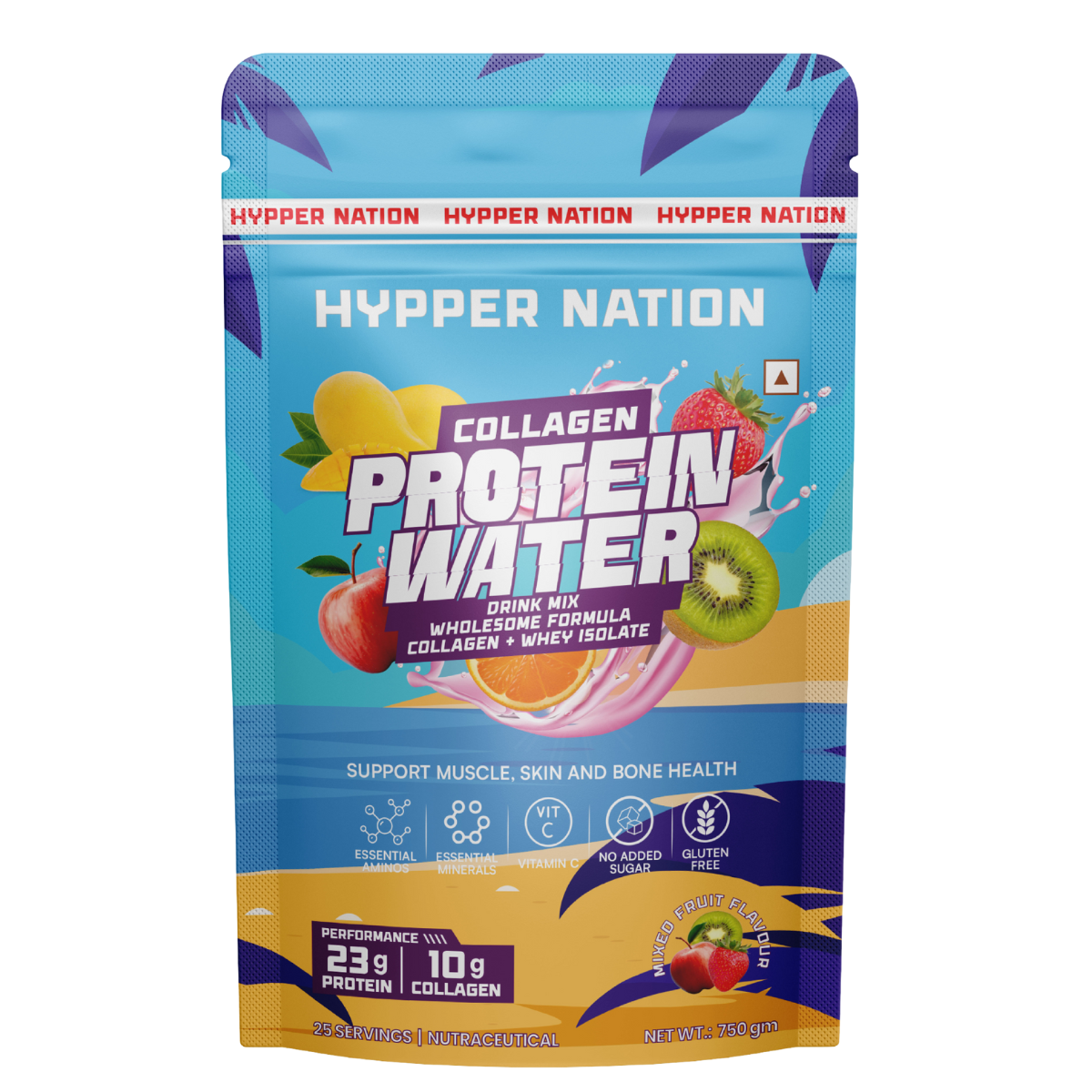 Hyppernation Protein Water + Collagen | Isolate Whey Protein | Hydrolysed Collagen | Supports Bone Health Skin Hair | Blue Splash | 25 Servings | 750 gms