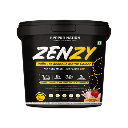 Hypper Nation ZENZY Anabolic Matrix Mass Gainer 5kg – Banana | 10g Protein | 74.35g Carbs | 3g Creatine | High-Calorie Weight Gainer (Copy)
