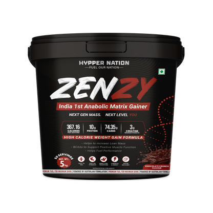 Hypper Nation ZENZY Anabolic Matrix Mass Gainer 5kg – Chocolate Crunch | 10g Protein | 74.35g Carbs | 3g Creatine | High-Calorie Weight Gainer