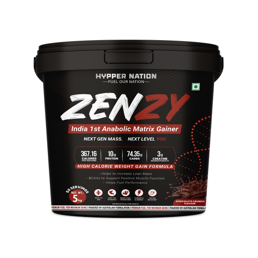 Hypper Nation ZENZY Anabolic Matrix Mass Gainer 5kg – Chocolate Crunch | 10g Protein | 74.35g Carbs | 3g Creatine | High-Calorie Weight Gainer