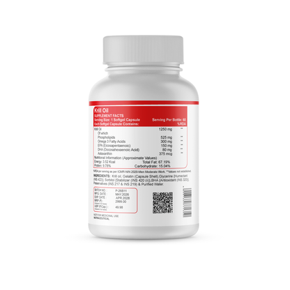 Krill Oil - EPA, DHA & Astaxanthin Enriched Softgel Capsules | 60 Softgels