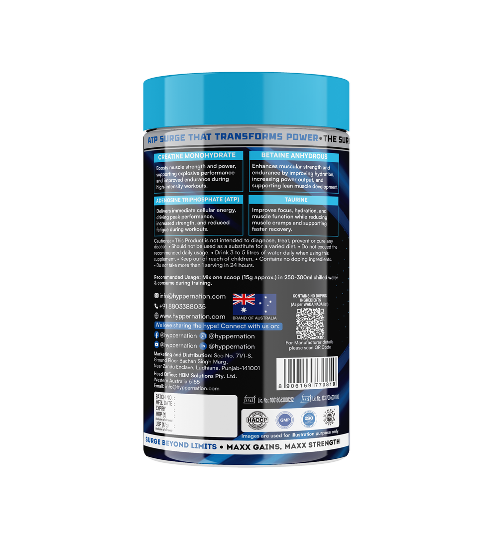 ATP SURGE : BLEND OF CREATINE, BETAINE, TAURINE - 450 GRAM (30 SERVINGS) WATERMELON