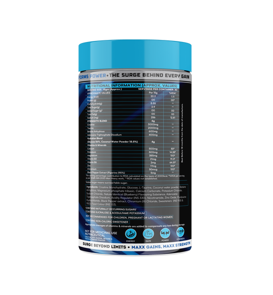 ATP SURGE : BLEND OF CREATINE, BETAINE, TAURINE - 450 GRAM (30 SERVINGS) BLUEBERRY