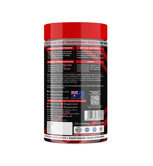 ATP SURGE : BLEND OF CREATINE, BETAINE, TAURINE - 450 GRAM (30 SERVINGS) BLUEBERRY