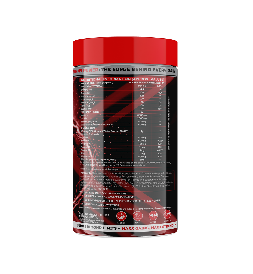 ATP SURGE : BLEND OF CREATINE, BETAINE, TAURINE - 450 GRAM (30 SERVINGS) WATERMELON