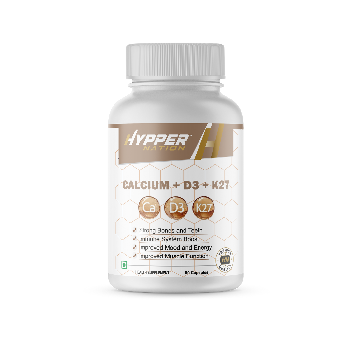 Hypper Nation Calcium + Vitamin D3 + Vitamin K2-7 Tablets | Bone, Teeth & Muscle Support | 90 Tablets