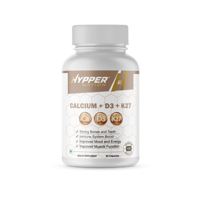 Hypper Nation Calcium + Vitamin D3 + Vitamin K2-7 Tablets | Bone, Teeth & Muscle Support | 90 Tablets