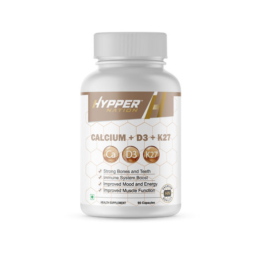 Hypper Nation Calcium + Vitamin D3 + Vitamin K2-7 Tablets | Bone, Teeth & Muscle Support | 90 Tablets