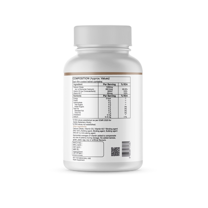 Hypper Nation Calcium + Vitamin D3 + Vitamin K2-7 Tablets | Bone, Teeth & Muscle Support | 90 Tablets