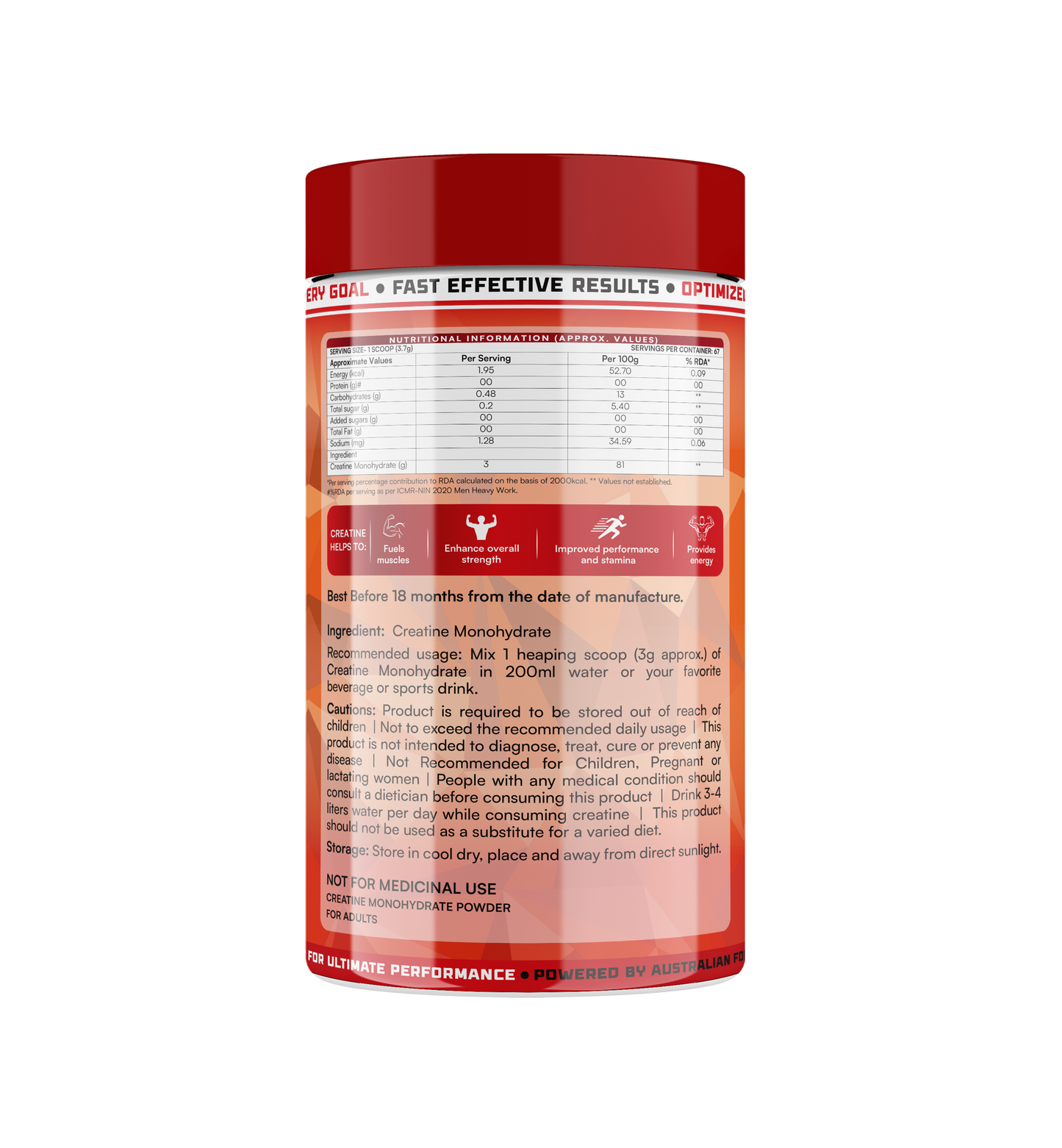 LIMITED EDITION CREATINE PHARMAGRADE MONOHYDRATE - 250 GRAM (67 SERVINGS) WATERMELON