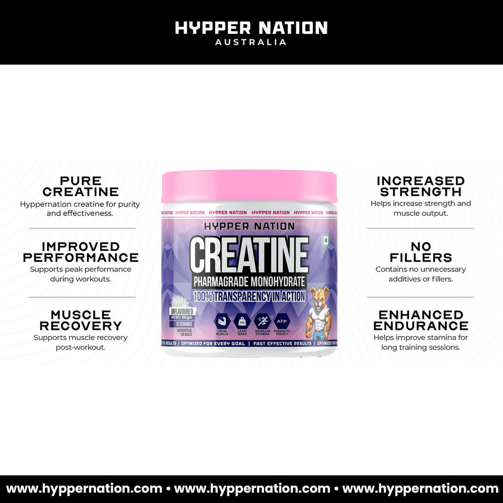 CREATINE PHARMAGRADE MONOHYDRATE - 100 GRAM (33 SERVINGS) UNFLAVOURED