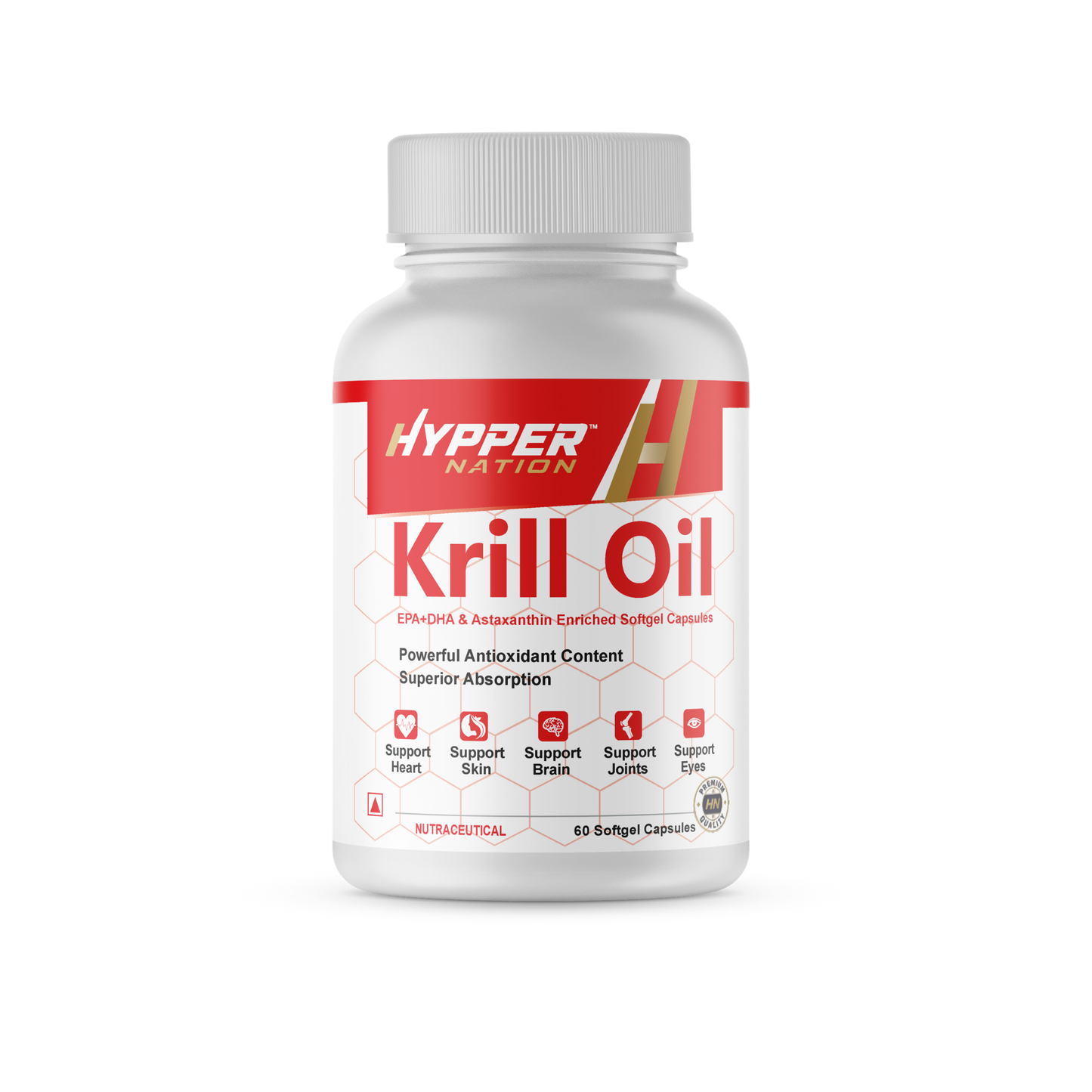 Krill Oil - EPA, DHA & Astaxanthin Enriched Softgel Capsules | 60 Softgels