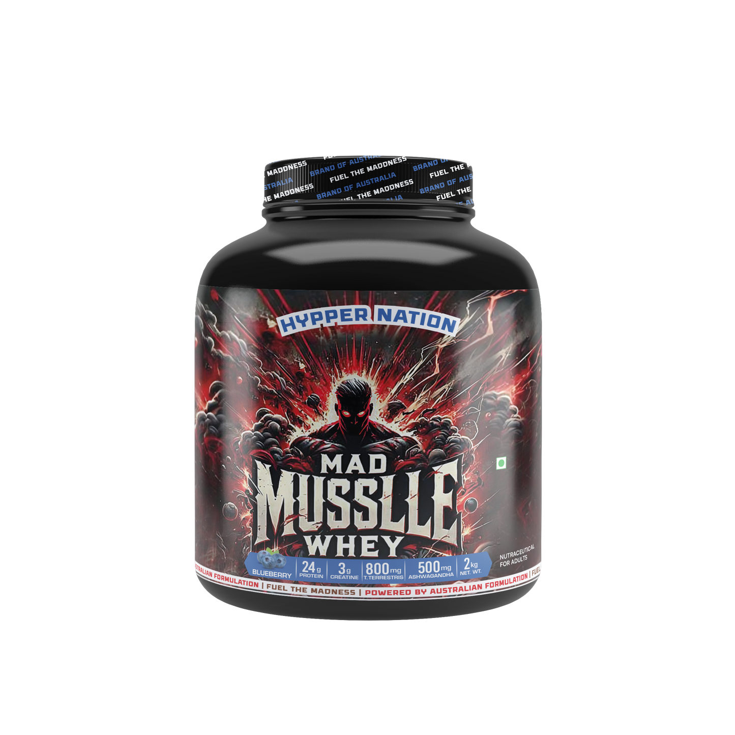 Mad Musslle Advanced Muscle Builder – 2KG (53 Servings) | 24g Protein, 3g Creatine, 500mg Ashwagandha, 800mg Tribulus | Chocolate
