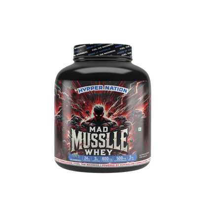 Mad Musslle Advanced Muscle Builder – 2KG (53 Servings) | 24g Protein, 3g Creatine, 500mg Ashwagandha, 800mg Tribulus | Chocolate
