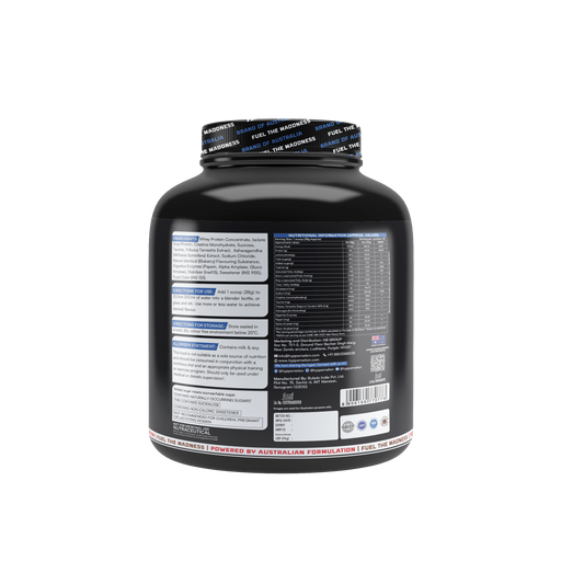 MAD MUSSLLE ADVANCED WHEY – 2KG (53 SERVINGS) 24G PROTEIN, 3G CREATINEM 200MG, ASHWAGANDHA, 800mg TRIBULUS (PISTACHIO))
