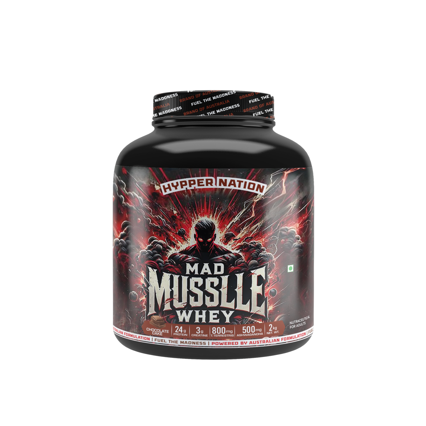 Mad Musslle Advanced Muscle Builder – 2KG (53 Servings) | 24g Protein, 3g Creatine, 500mg Ashwagandha, 800mg Tribulus | Chocolate