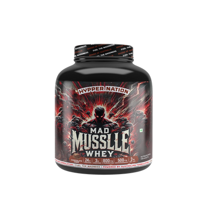 Mad Musslle Advanced Muscle Builder – 2KG (53 Servings) | 24g Protein, 3g Creatine, 500mg Ashwagandha, 800mg Tribulus | Chocolate