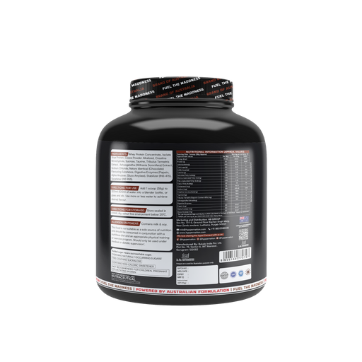 MAD MUSSLLE ADVANCED WHEY – 2KG (53 SERVINGS) 24G PROTEIN, 3G CREATINEM 200MG, ASHWAGANDHA, 800mg TRIBULUS (PISTACHIO))