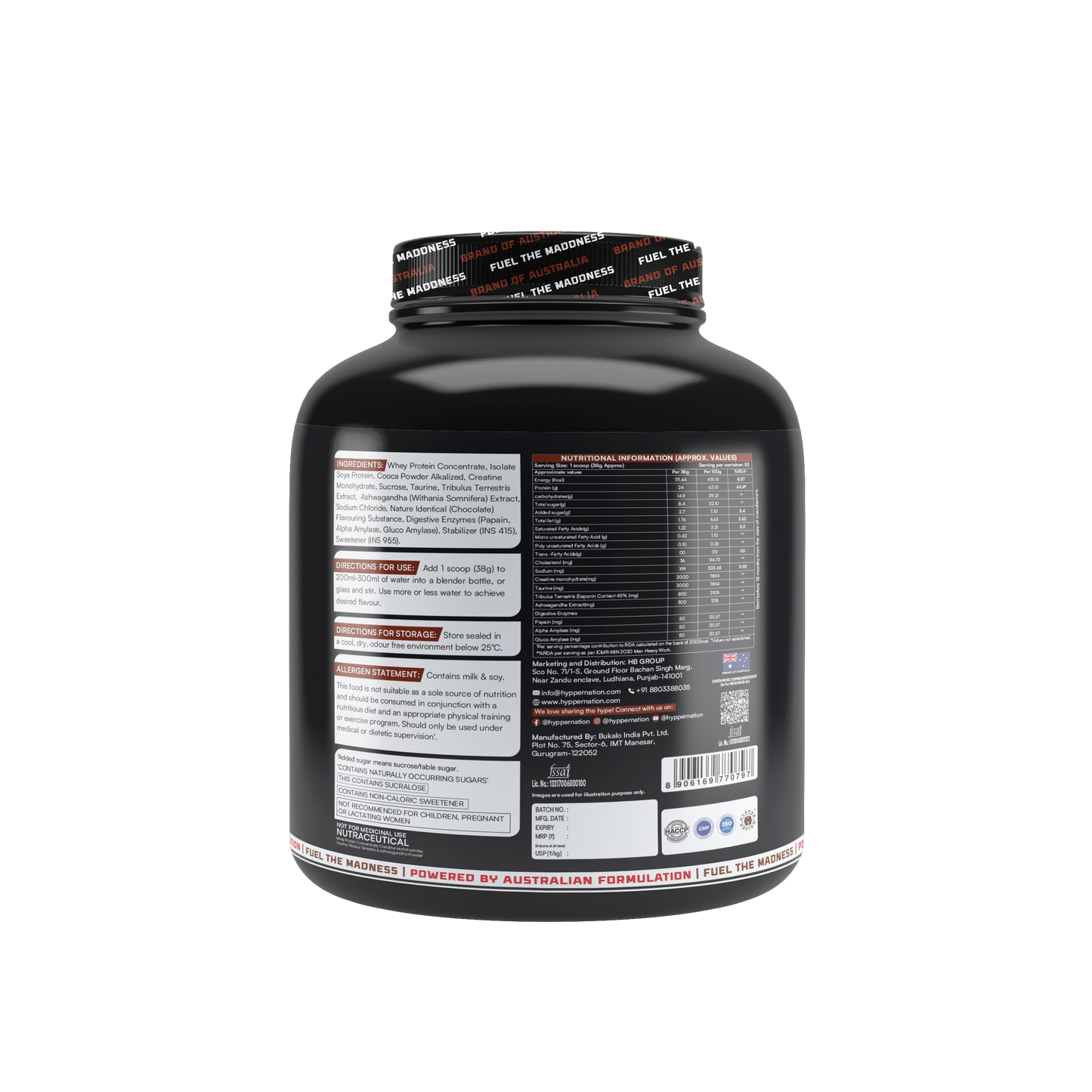 Mad Musslle Advanced Muscle Builder – 2KG (53 Servings) | 24g Protein, 3g Creatine, 500mg Ashwagandha, 800mg Tribulus | Chocolate