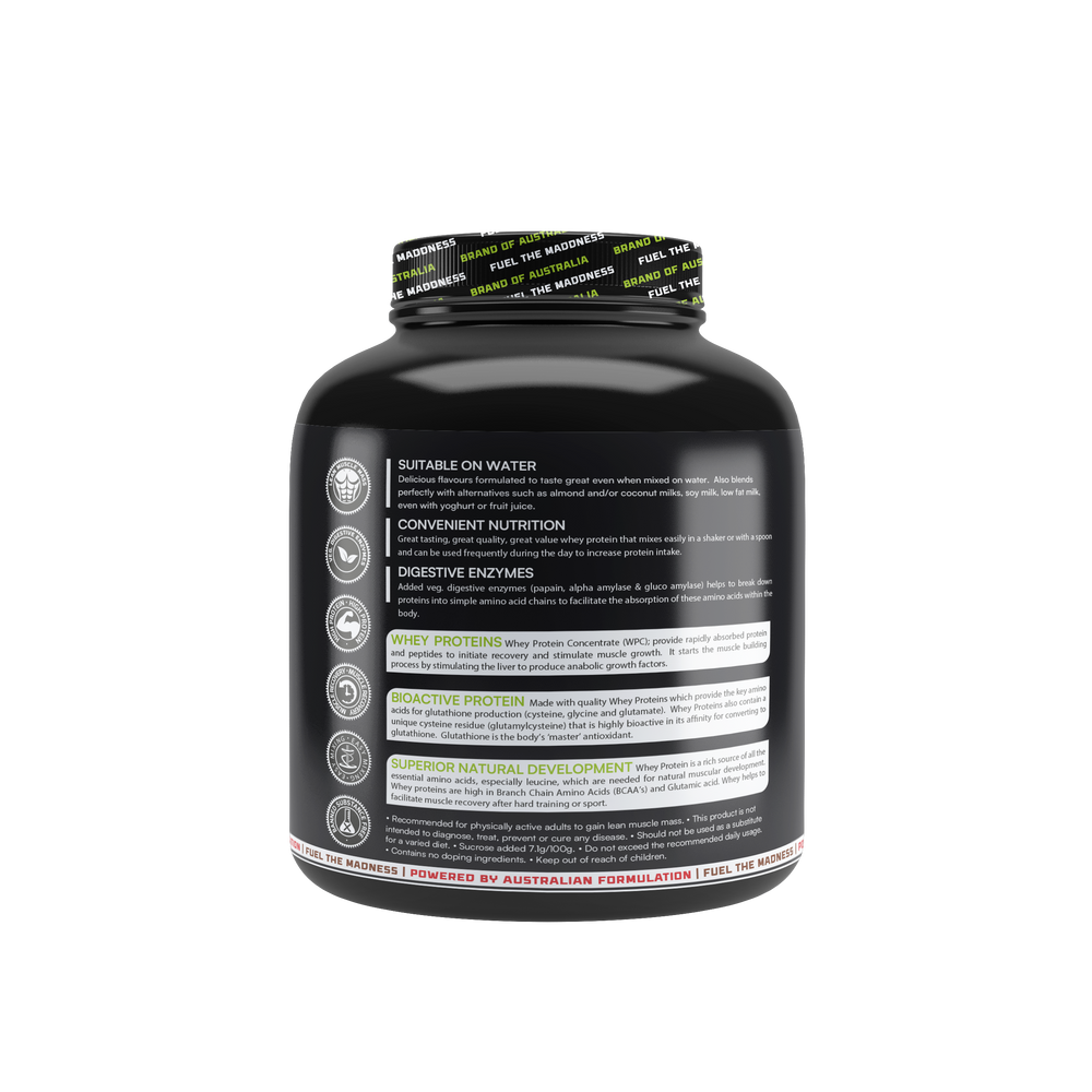 MAD MUSSLLE ADVANCED WHEY – 2KG (53 SERVINGS) 24G PROTEIN, 3G CREATINEM 200MG, ASHWAGANDHA, 800mg TRIBULUS (PISTACHIO))