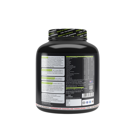 MAD MUSSLLE ADVANCED WHEY – 2KG (53 SERVINGS) 24G PROTEIN, 3G CREATINEM 200MG, ASHWAGANDHA, 800mg TRIBULUS (PISTACHIO))