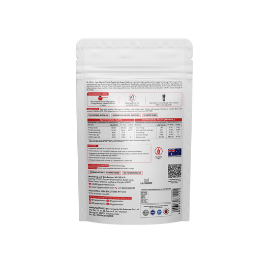 Mr. White Egg Albumin Protein 1kg (26 Servings) – 25g Protein, No Added Sugar, Gluten Free | Pouc Strawberry