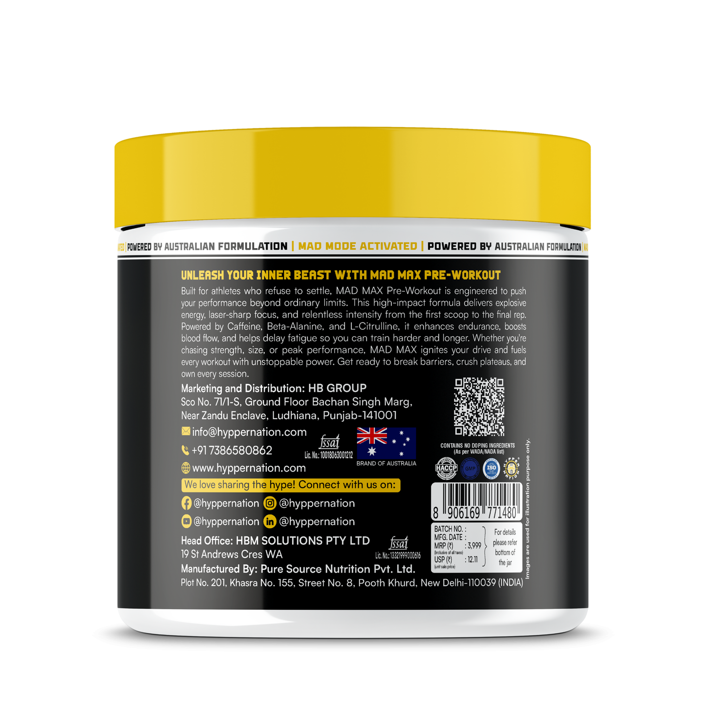 Hypper Nation Mad Max Pre-Workout | Mango Flavour - 330g (30 Servings)
