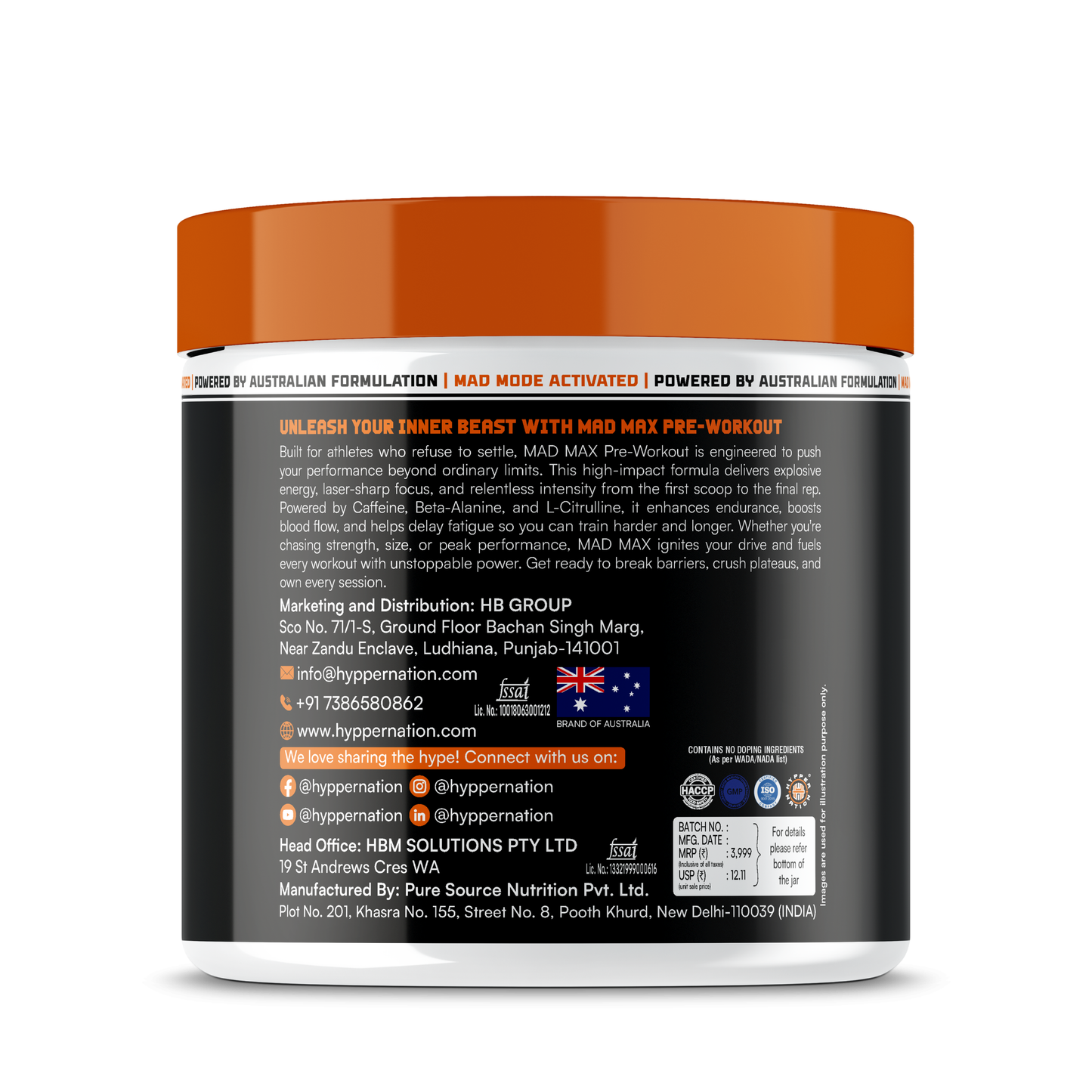 Hypper Nation Mad Max Pre-Workout | Orange Flavour - 330g (30 Servings)