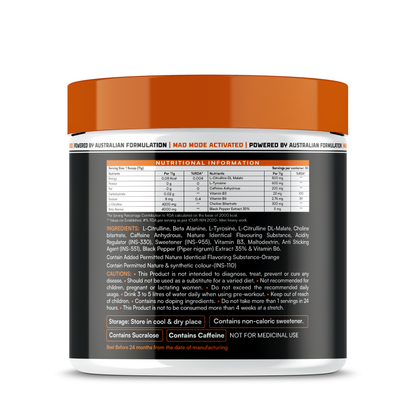 Hypper Nation Mad Max Pre-Workout | Orange Flavour - 330g (30 Servings)