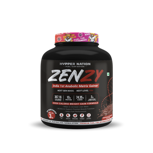 Hypper Nation ZENZY Anabolic Matrix Mass Gainer 3kg – Chocolate Crunch | 10g Protein | 74.35g Carbs | 3g Creatine | High-Calorie Weight Gainer