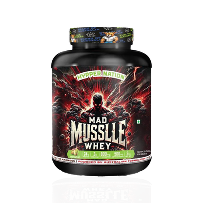 Mad Musslle Advanced Muscle Builder – 2KG (53 Servings) | 24g Protein, 3g Creatine, 500mg Ashwagandha, 800mg Tribulus | Chocolate