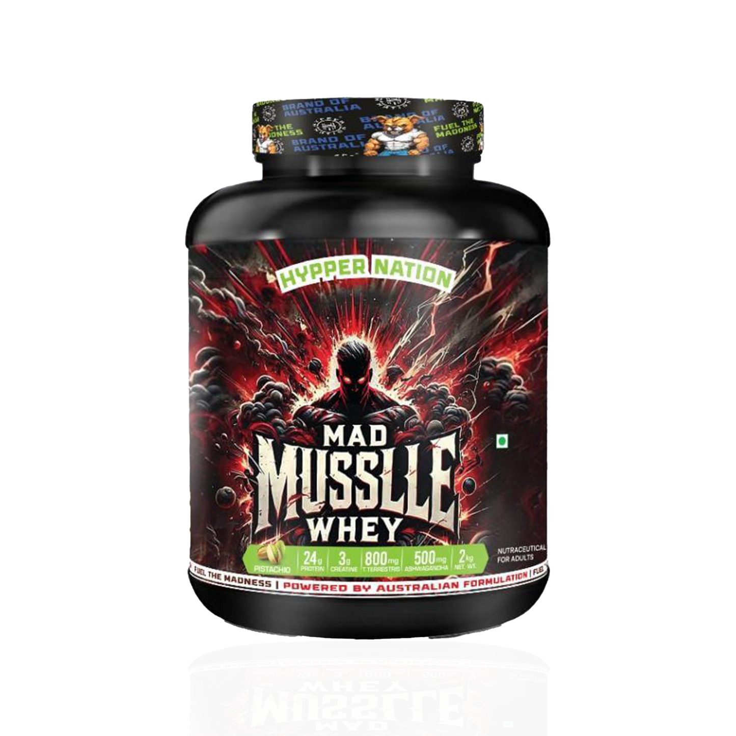MAD MUSSLLE ADVANCED WHEY – 2KG (53 SERVINGS) 24G PROTEIN, 3G CREATINEM 200MG, ASHWAGANDHA, 800mg TRIBULUS (BLUEBERRY))