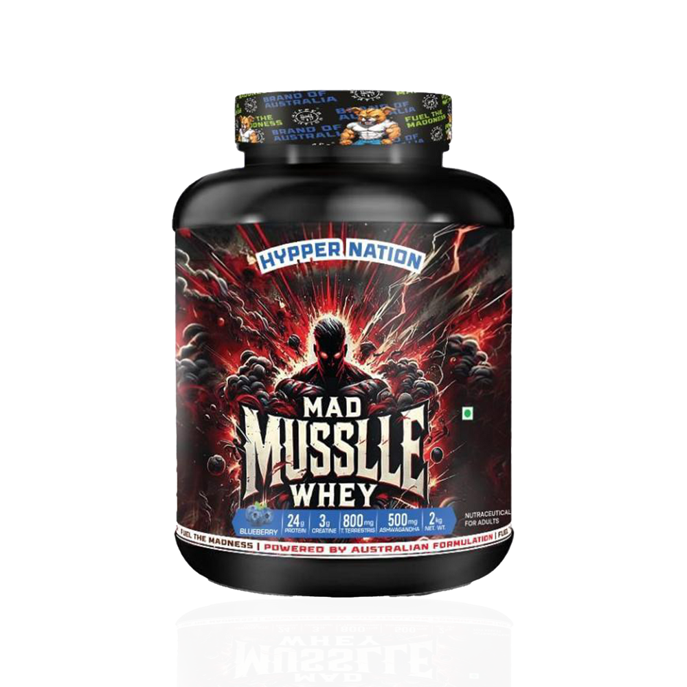 MAD MUSSLLE ADVANCED WHEY – 2KG (53 SERVINGS) 24G PROTEIN, 3G CREATINEM 200MG, ASHWAGANDHA, 800mg TRIBULUS (PISTACHIO))