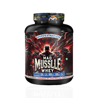 Mad Musslle Advanced Muscle Builder – 2KG (53 Servings) | 24g Protein, 3g Creatine, 500mg Ashwagandha, 800mg Tribulus | Chocolate