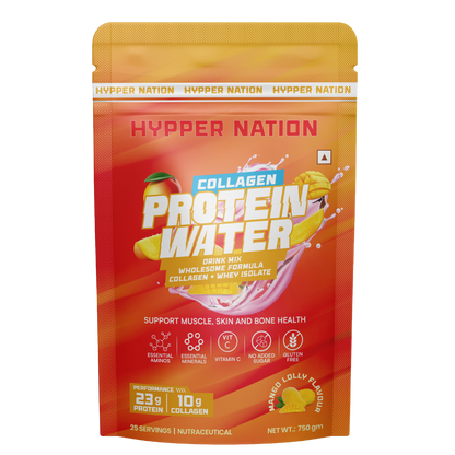 Hyppernation Protein Water + Collagen | Isolate Whey Protein | Hydrolysed Collagen | Supports Bone Health Skin Hair |  Fruit Punch | 25 Servings | 750 gms