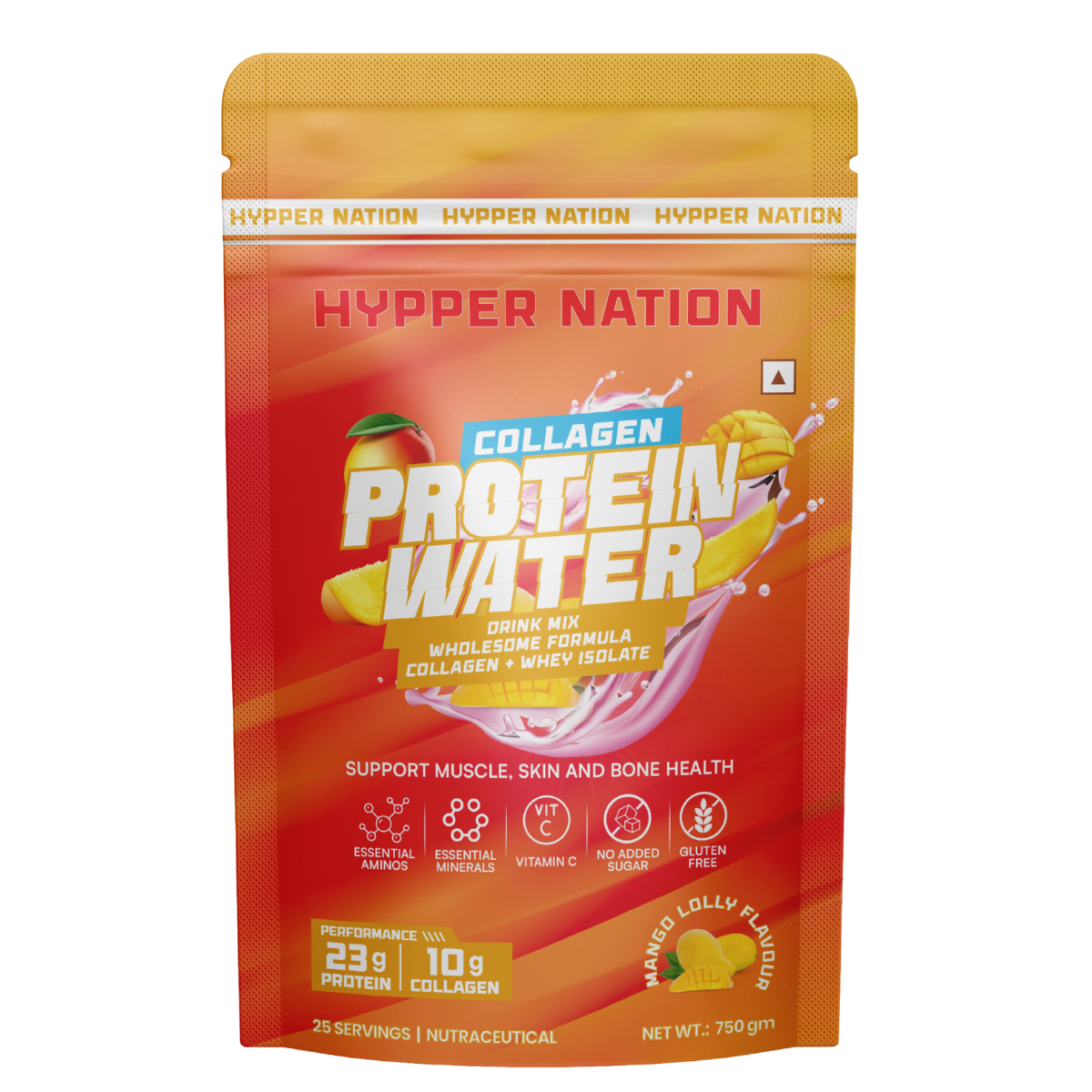 Hyppernation Protein Water + Collagen | Isolate Whey Protein | Hydrolysed Collagen | Supports Bone Health Skin Hair |  Mojito Mint | 30 Servings | 750 gms