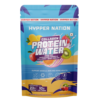Hyppernation Protein Water + Collagen | Isolate Whey Protein | Hydrolysed Collagen | Supports Bone Health Skin Hair |  Fruit Punch | 25 Servings | 750 gms