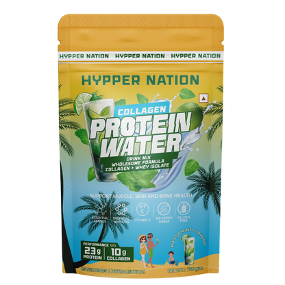 Hyppernation Protein Water + Collagen | Isolate Whey Protein | Hydrolysed Collagen | Supports Bone Health Skin Hair |  Fruit Punch | 25 Servings | 750 gms